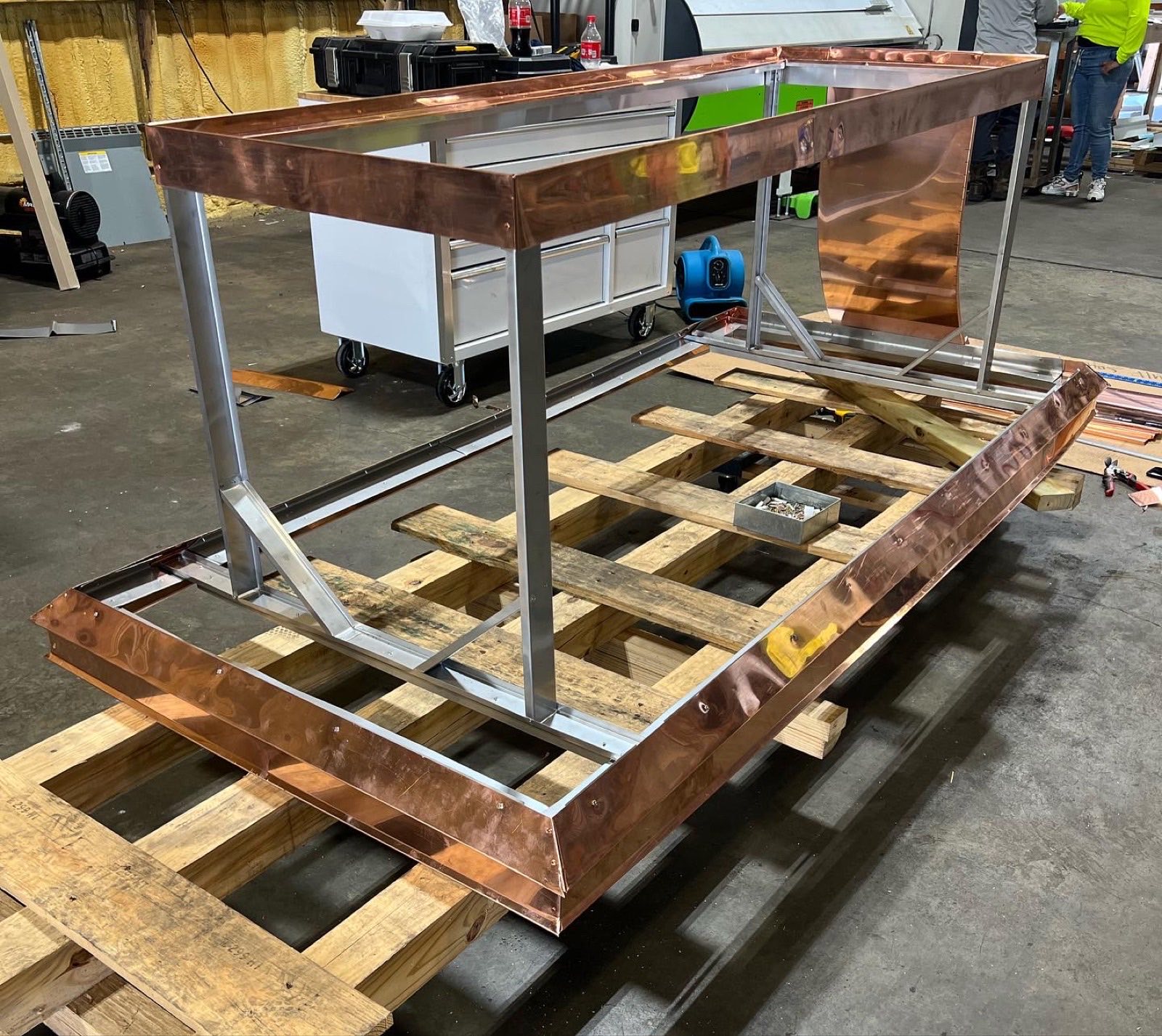Custom copper trim assembled on the bench in the Gulfport shop