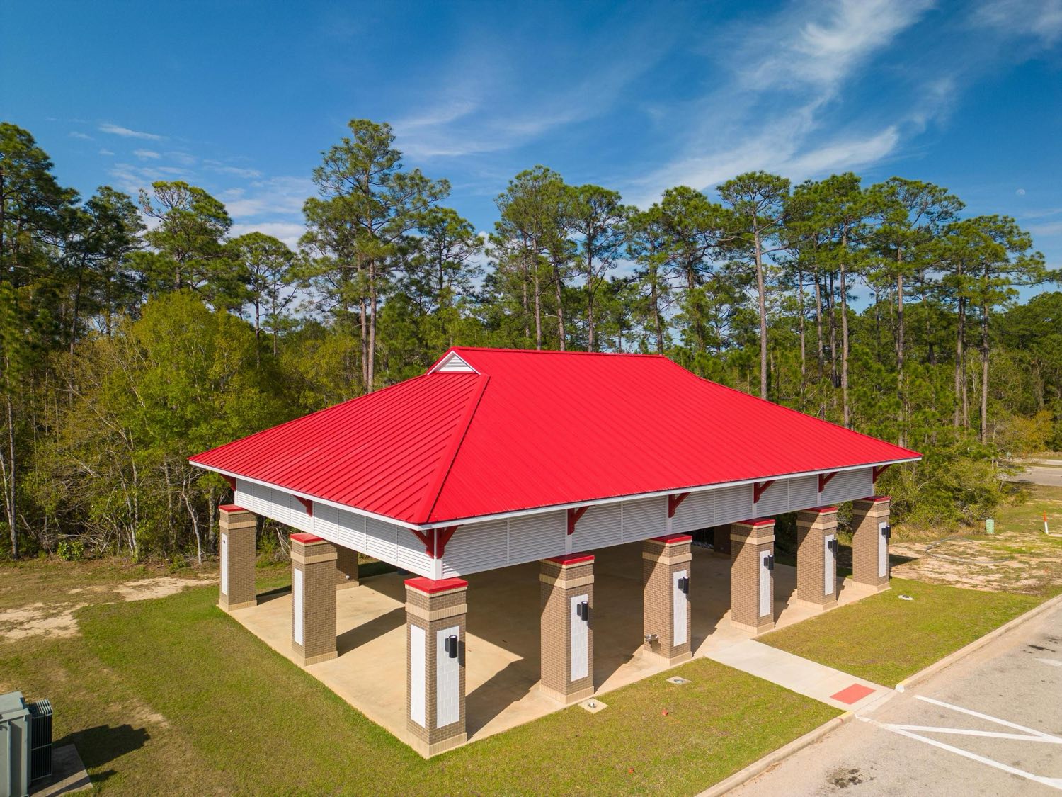 Municipal beachfront pavilion metal roof at dusk in Biloxi Mississippi