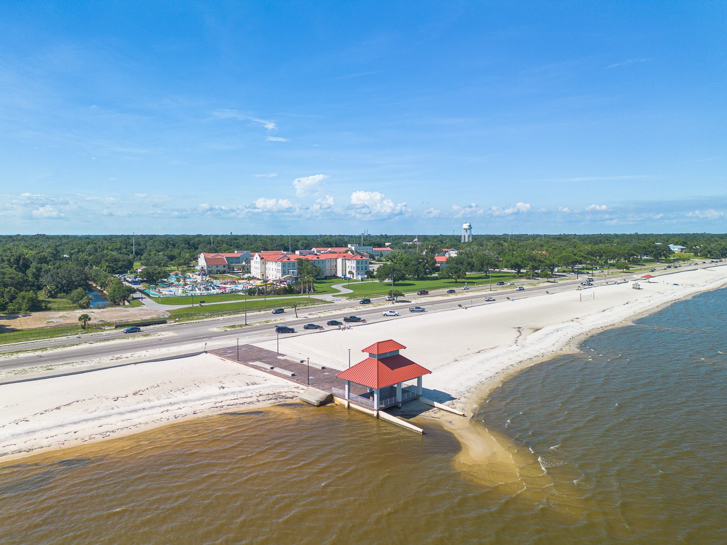 Aerial of the Coffee Creek pavilion metal roof by Gulf South Roofing