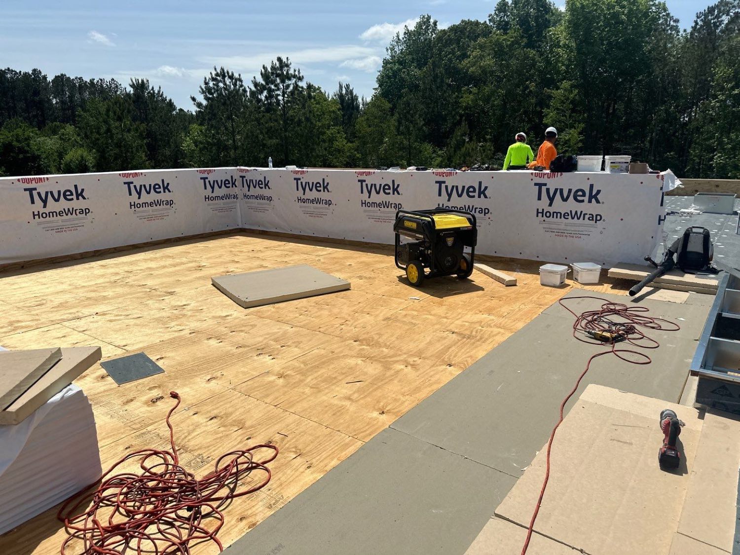 Flat roof membrane staging on a commercial building on the Mississippi Gulf Coast