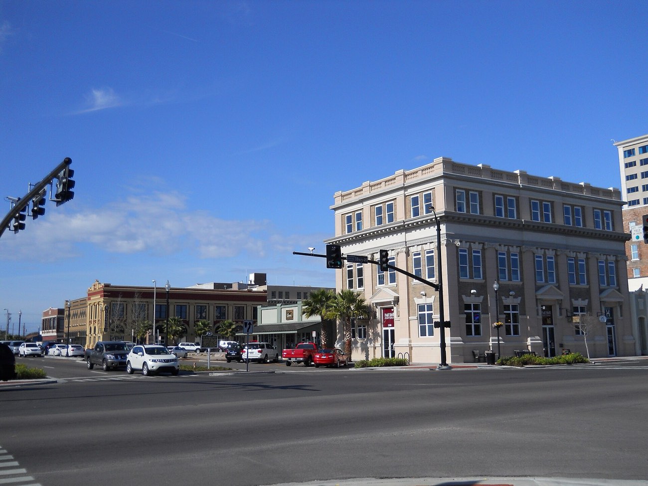 Historic buildings at 25th Avenue and 13th Street in downtown Gulfport Mississippi, blocks from the Gulf South Roofing office